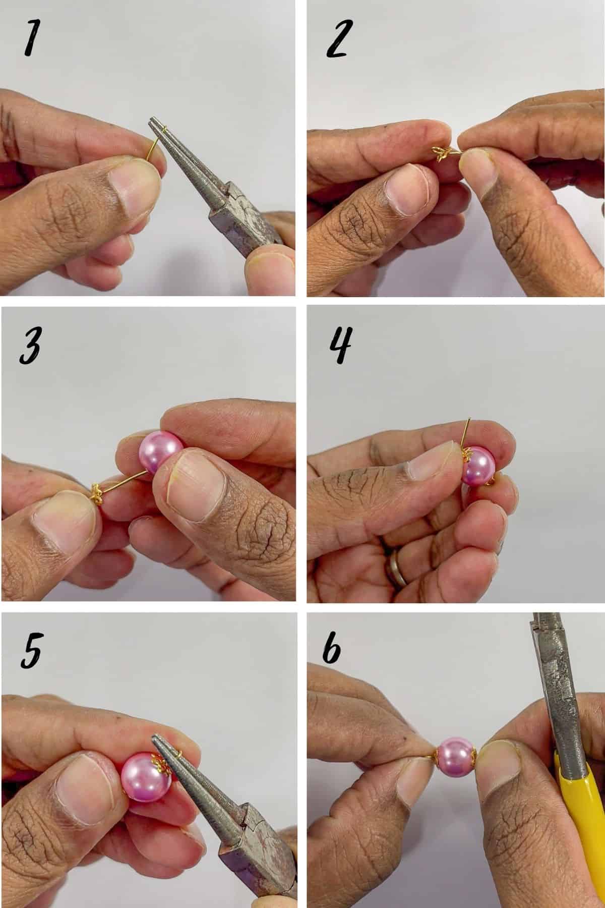 A poster of 6 images showing how to loop beads.