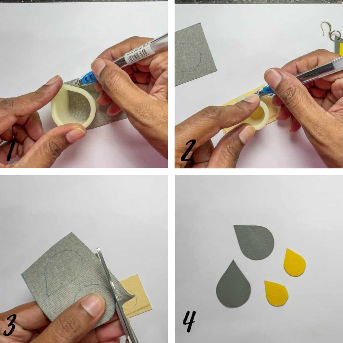 A poster of 4 images showing how to cut leather.