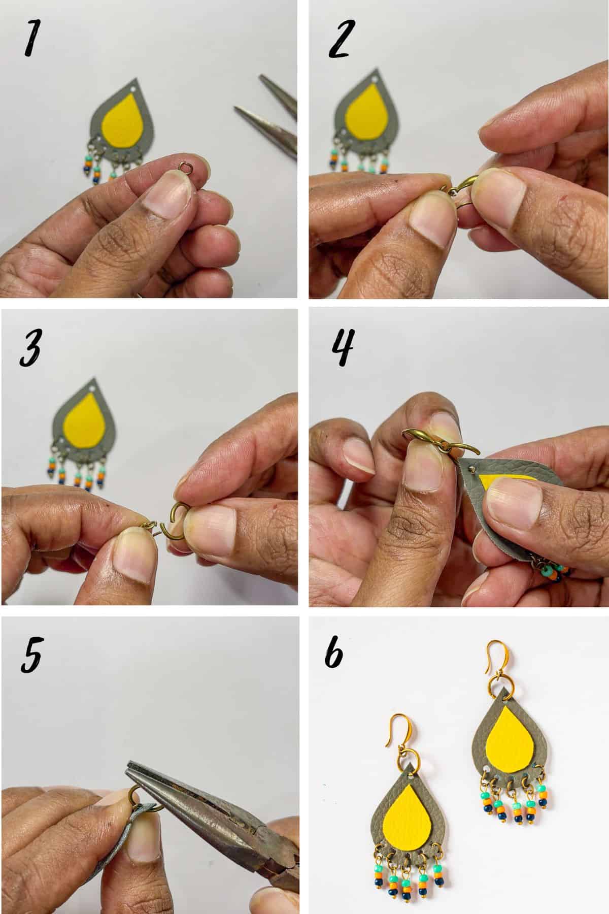 A poster of 6 images showing how to attach earring hooks.