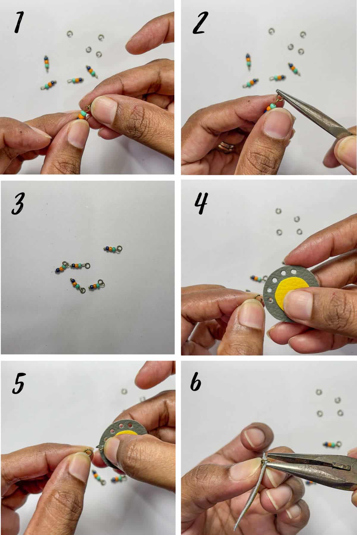 A poster of 6 images showing how to attached beads.