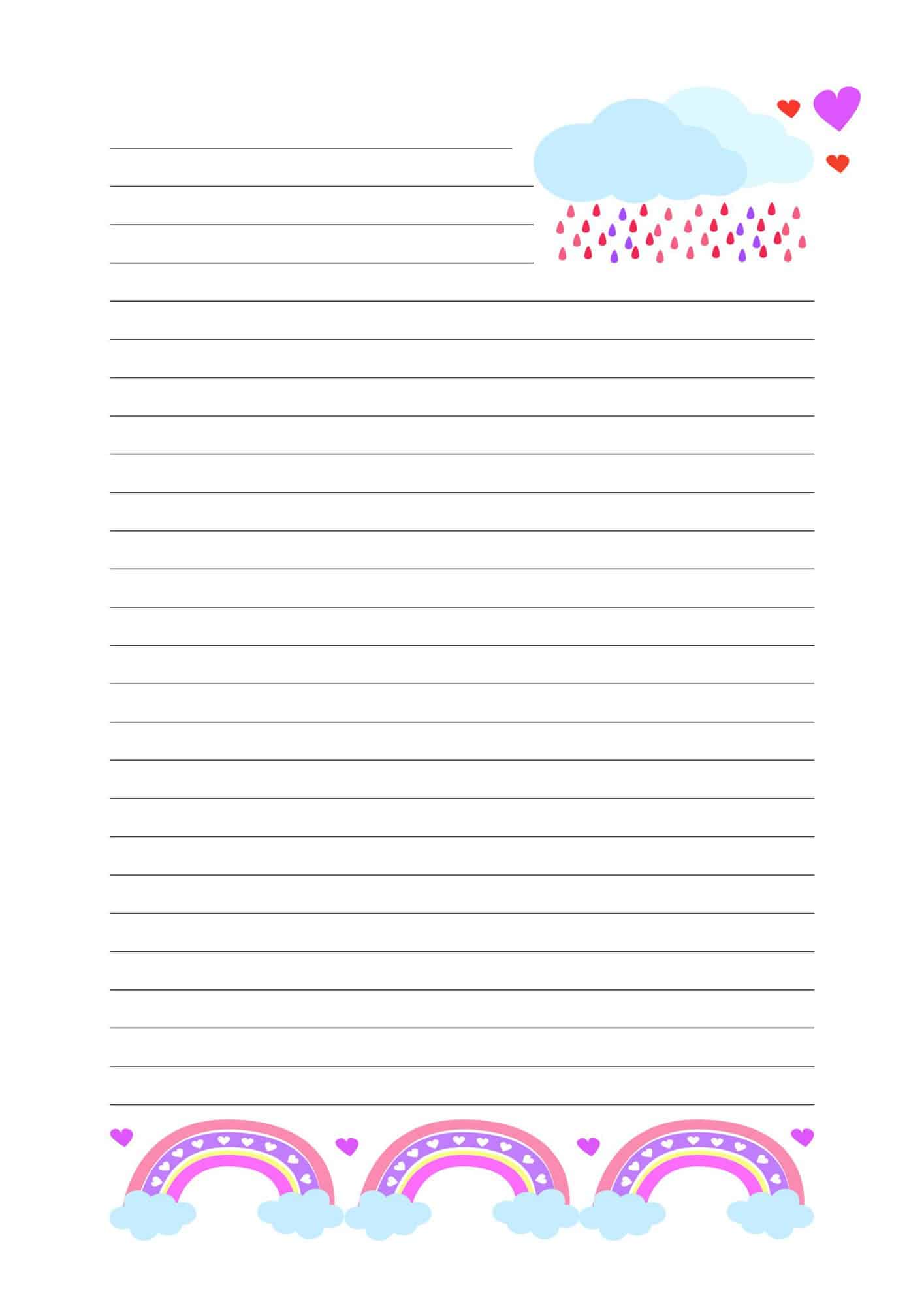 A free lined paper template with rainbow border.