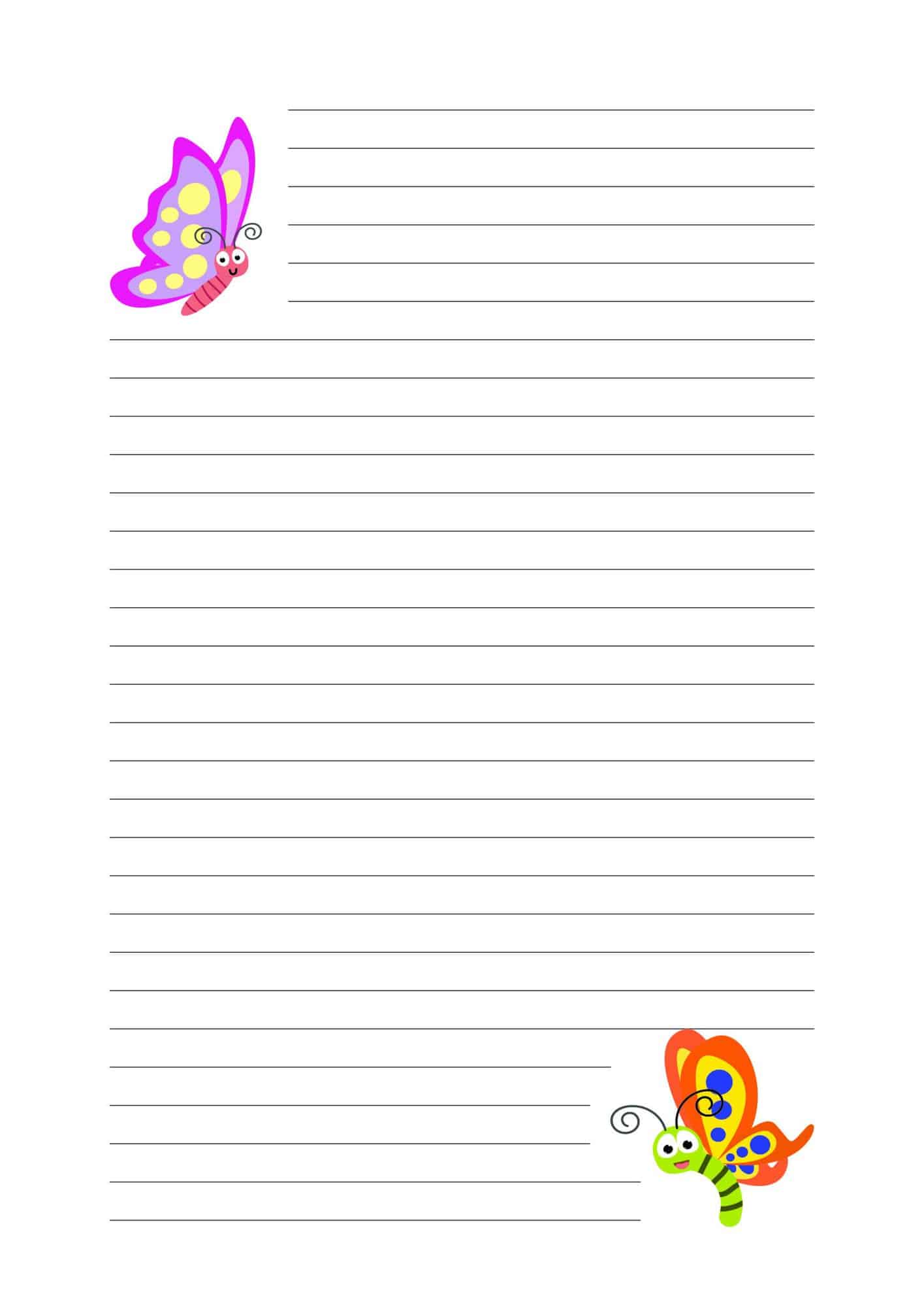Cute lined paper printable with butterflies.