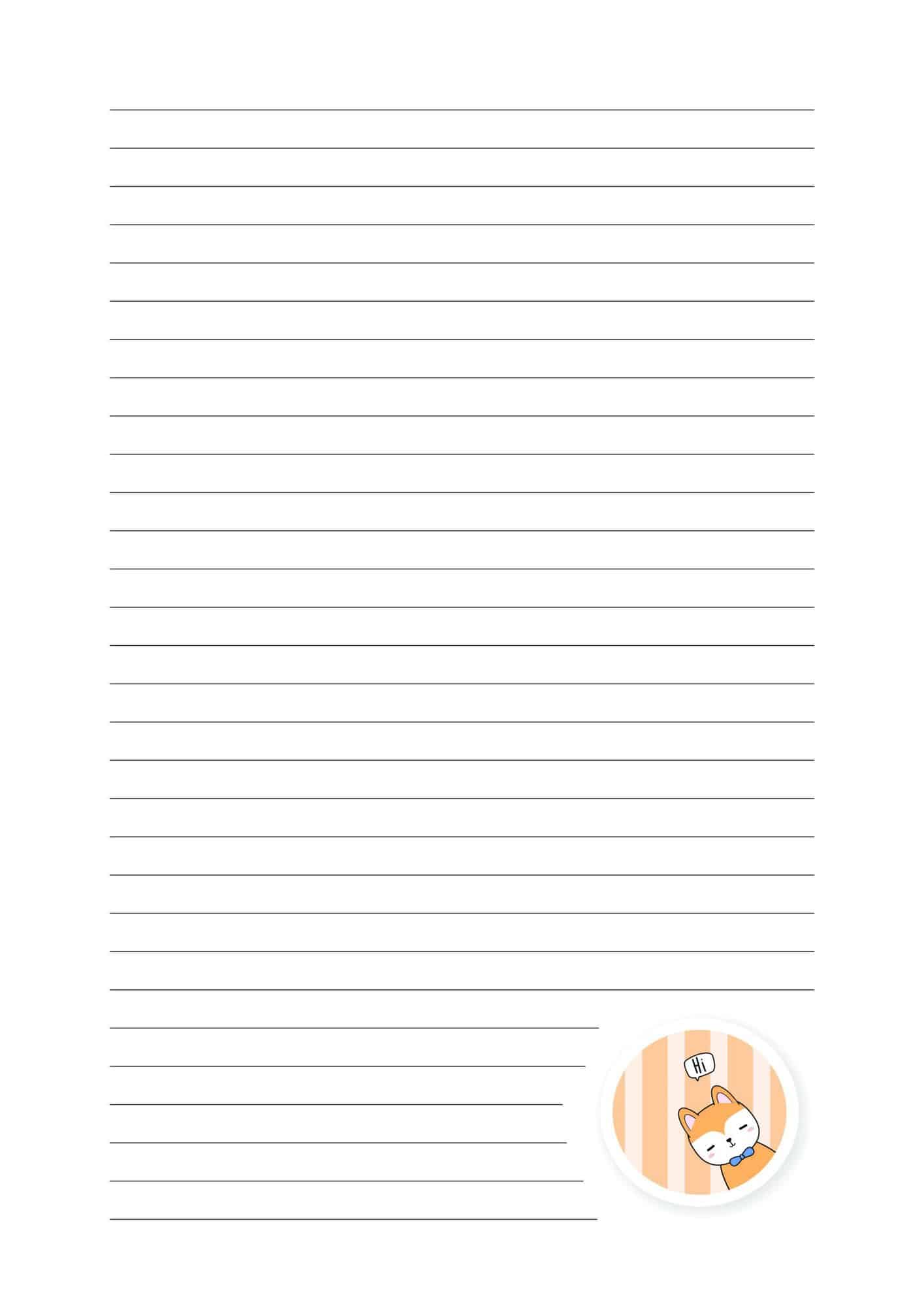 Lined paper template with dog image.