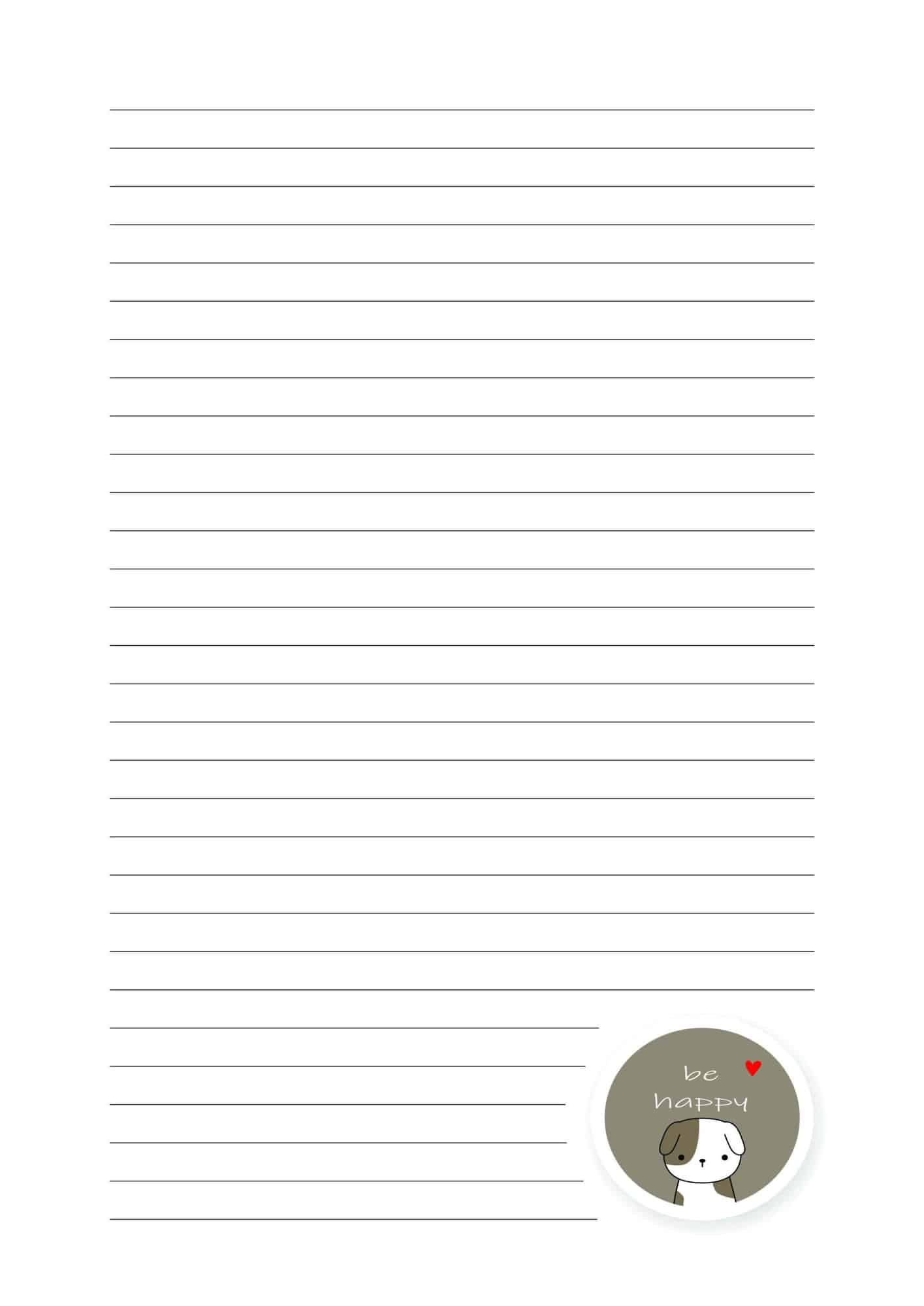 Lined paper template with dog images.