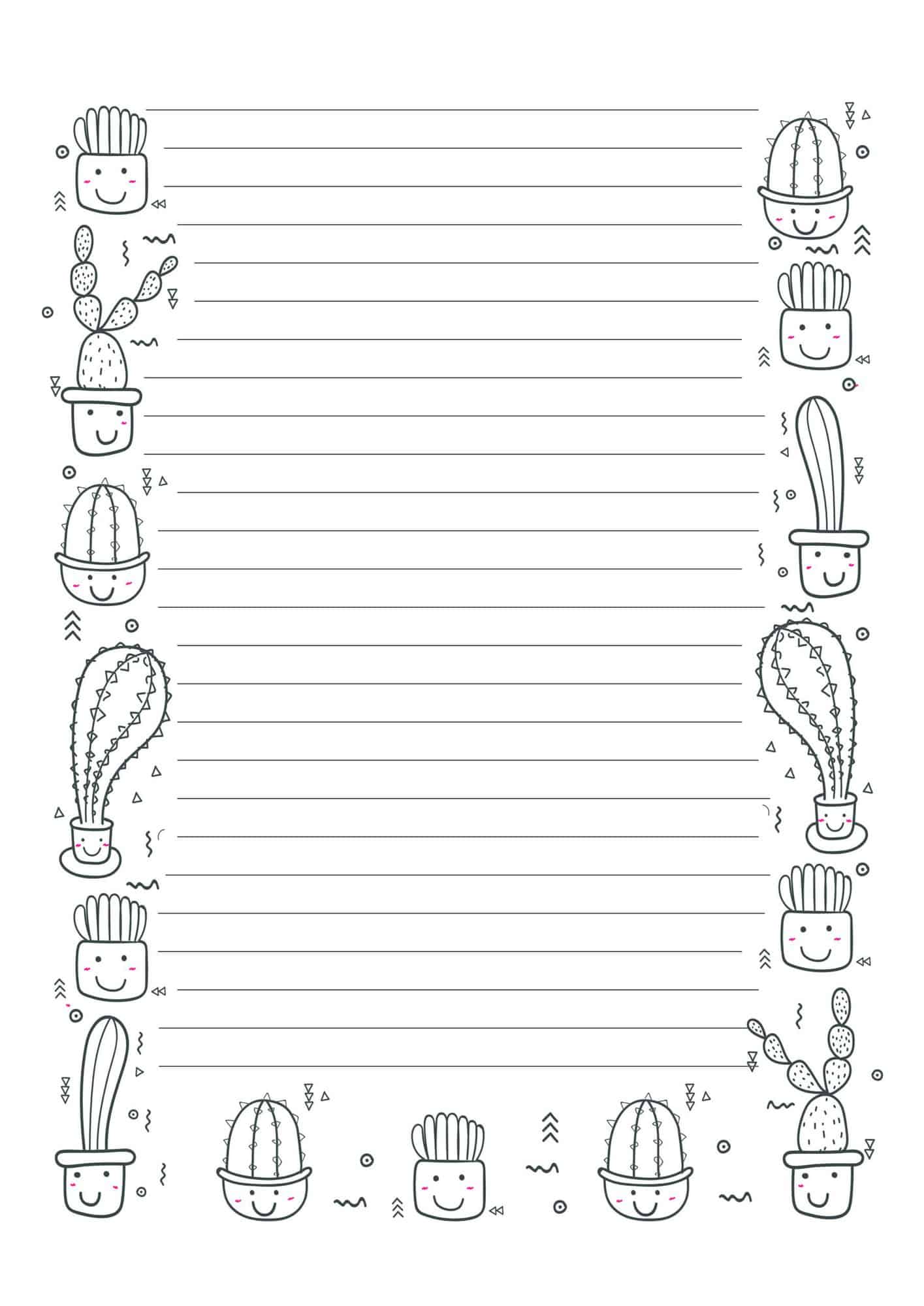 Lined paper template with animated cactus border.