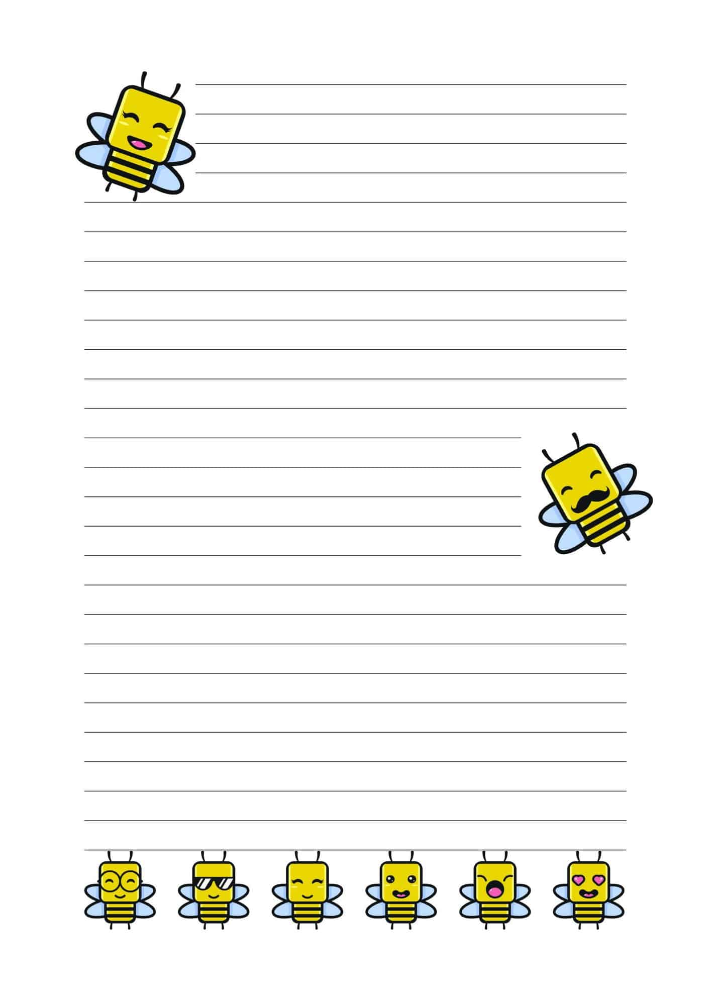Line paper template with animated bees.