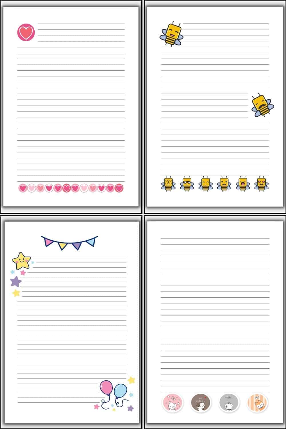 4 designs of cute lined paper printable templates.