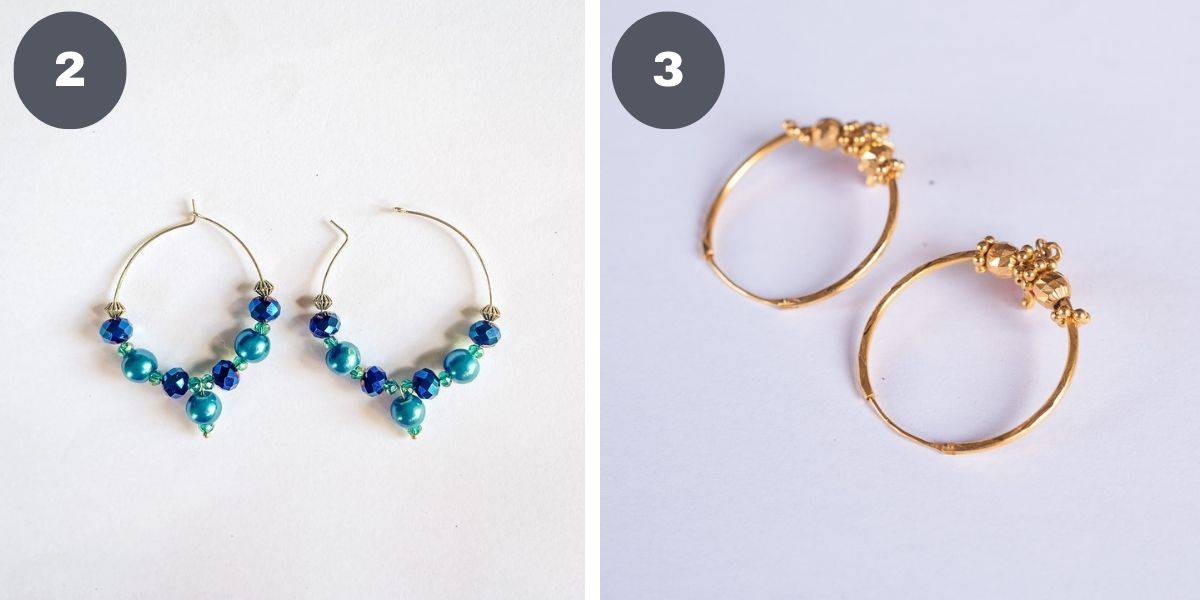A pair of wire loop earrings and a pair of infinity hoop earrings.