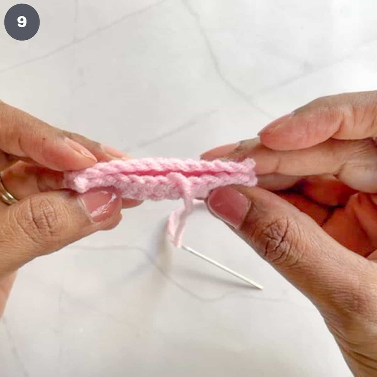 Folding a rectangle crochet piece into 2.