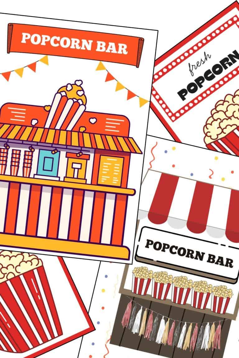Fun Popcorn Sign Free Printable Popcorn Sign (11 Designs) | The Pink Craft Box