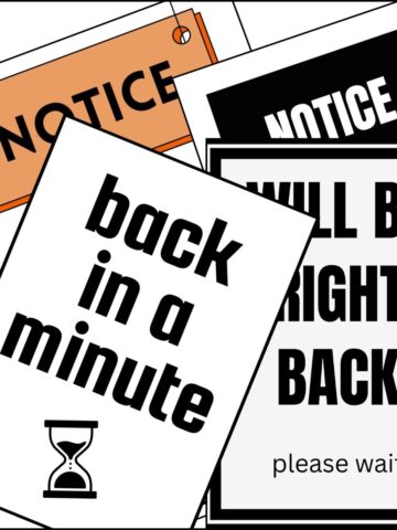 Overlapping notice signs with "I will be back soon" message.