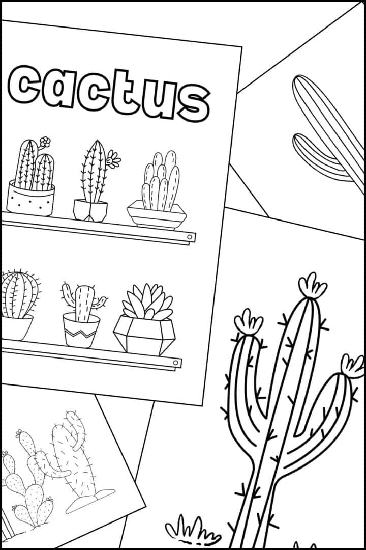 A set of cactus printable templates overlapping on one another.