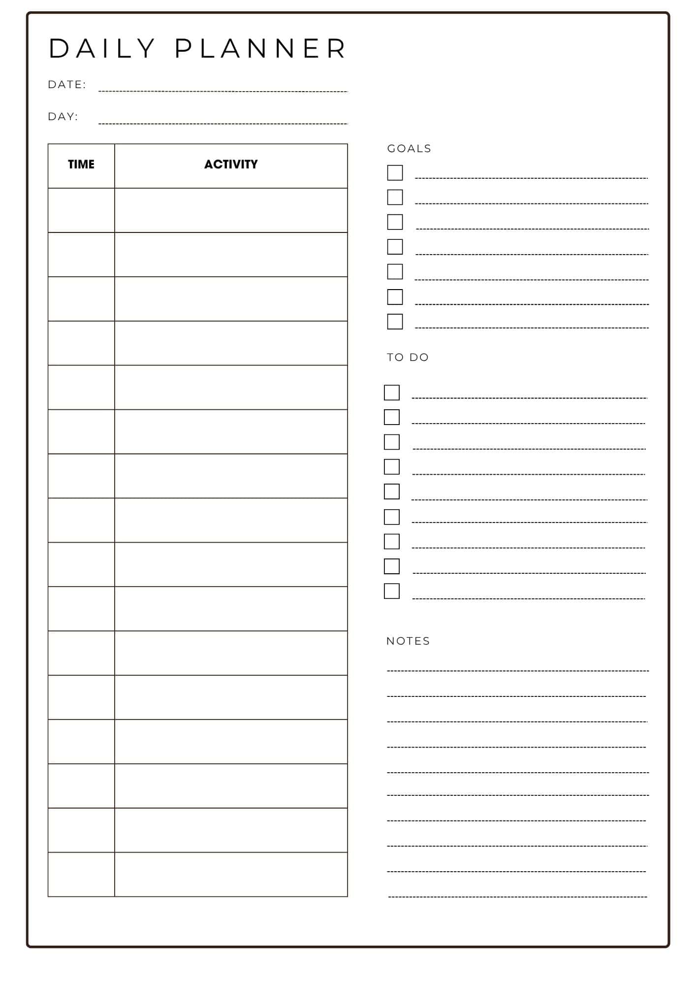 Daily calendar with black timeslots.