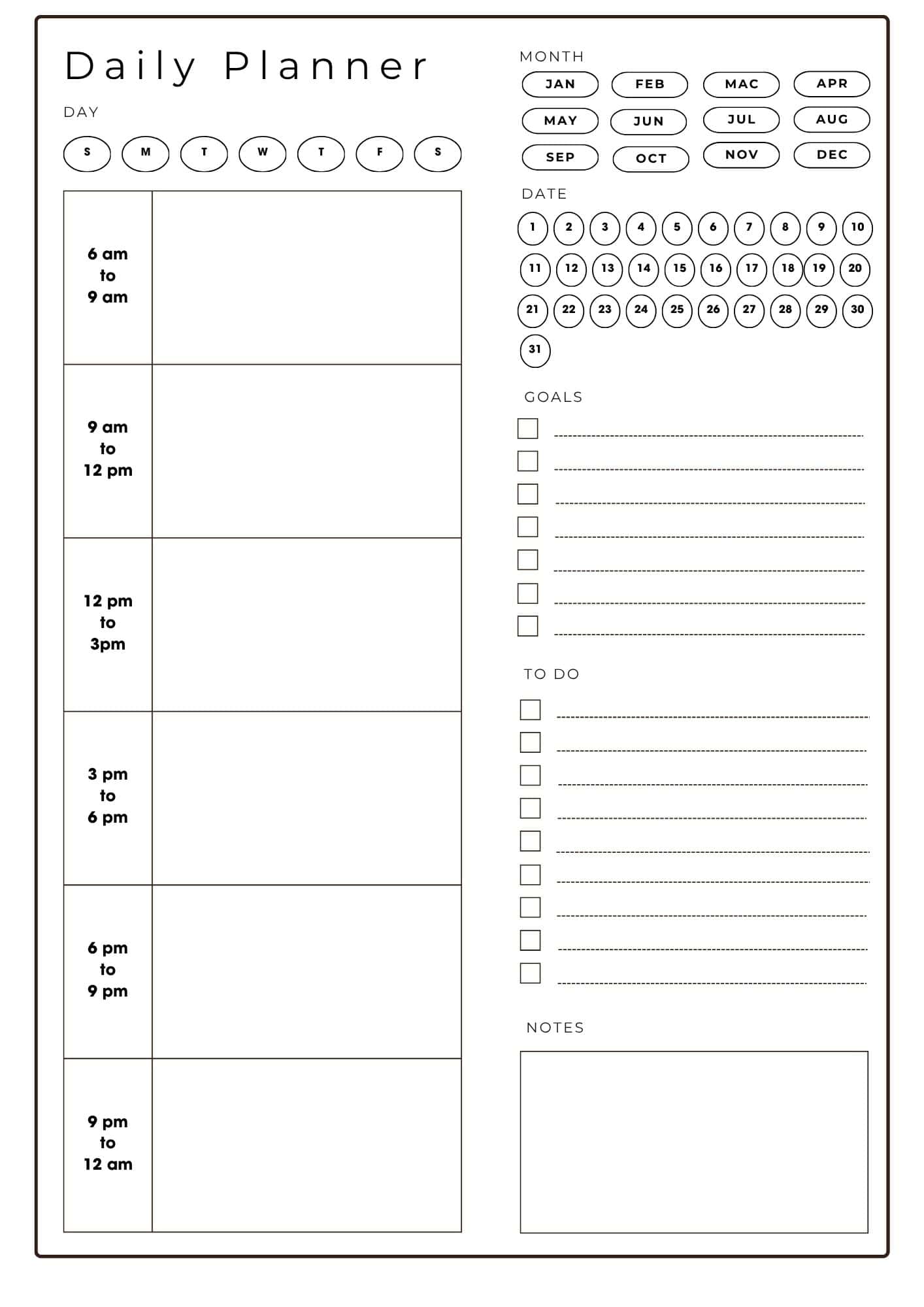 Daily calendar with time slots groups into 3 hour slots.