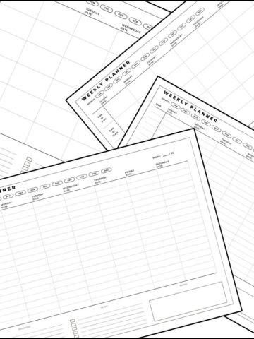 Printable weekly calendar with time slots templates overlapping on one another.