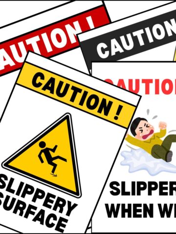 Wet floor signs overlapping on one another.