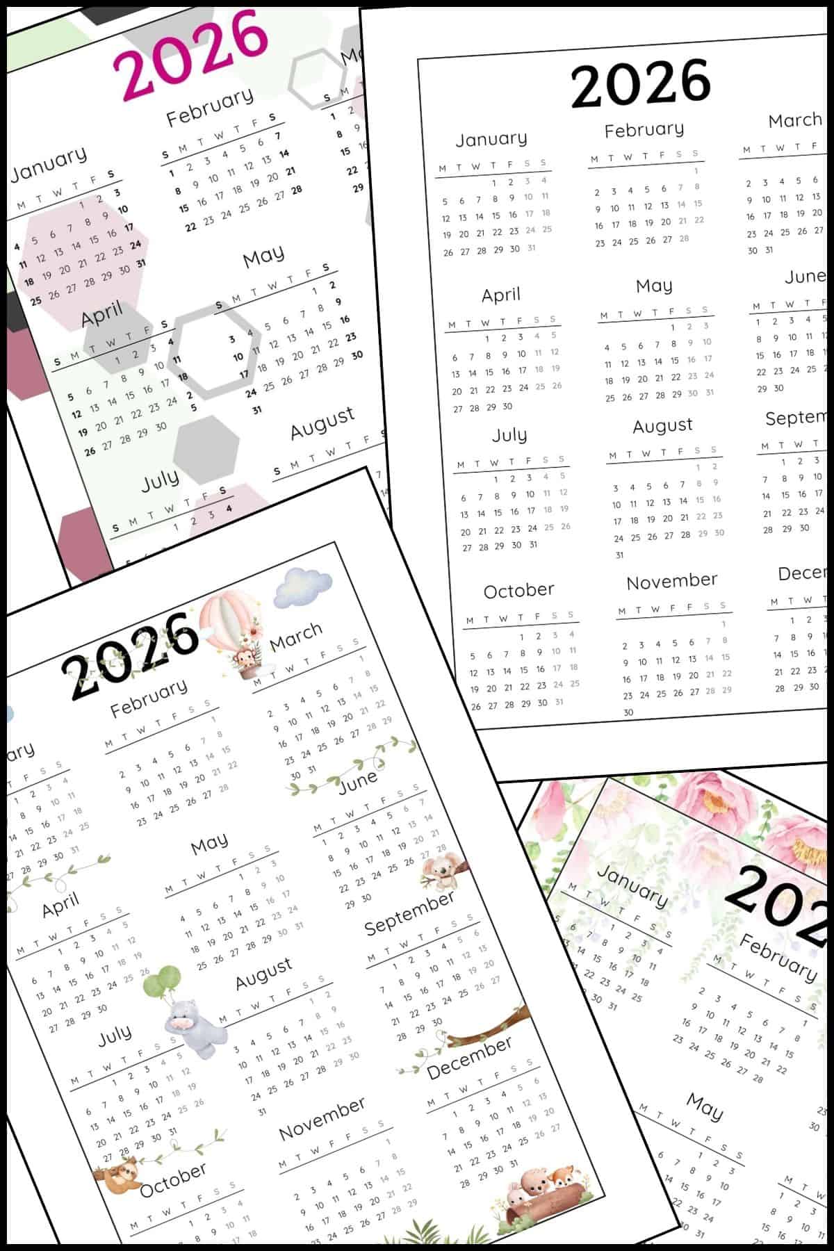 2026 calendars overlapping on one another.