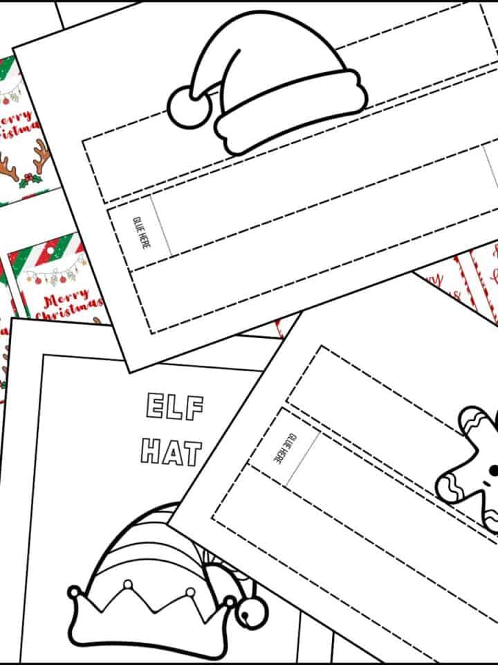Christmas hat printable templates stacked on one another.