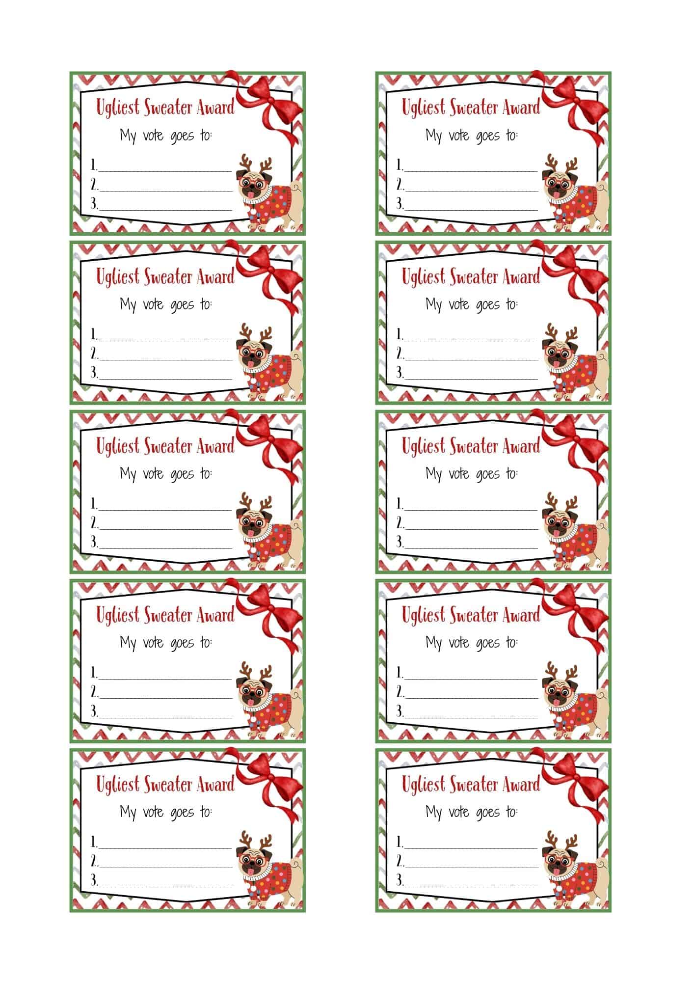 Ugly sweater voting ballots in cute dog design.