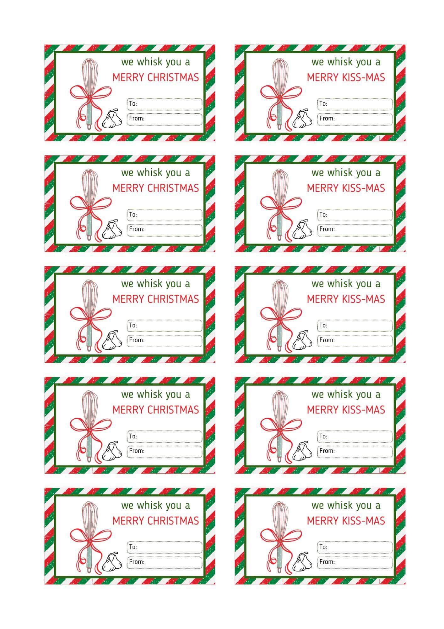 10 rectangle gift tags with whisks and Hershey's chocolate design.