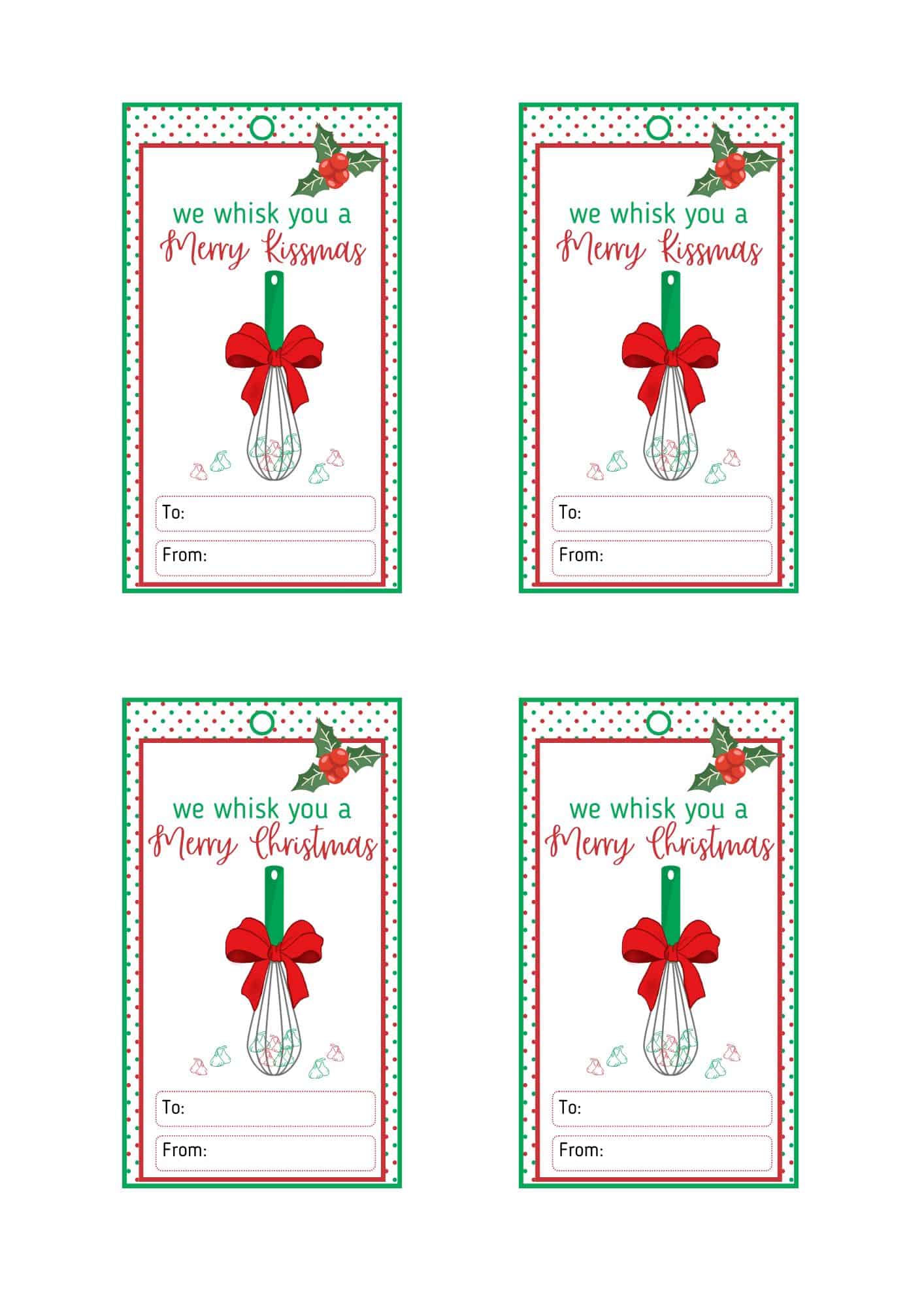 Four rectangle gift tags with whisks and Hershey's chocolate design.