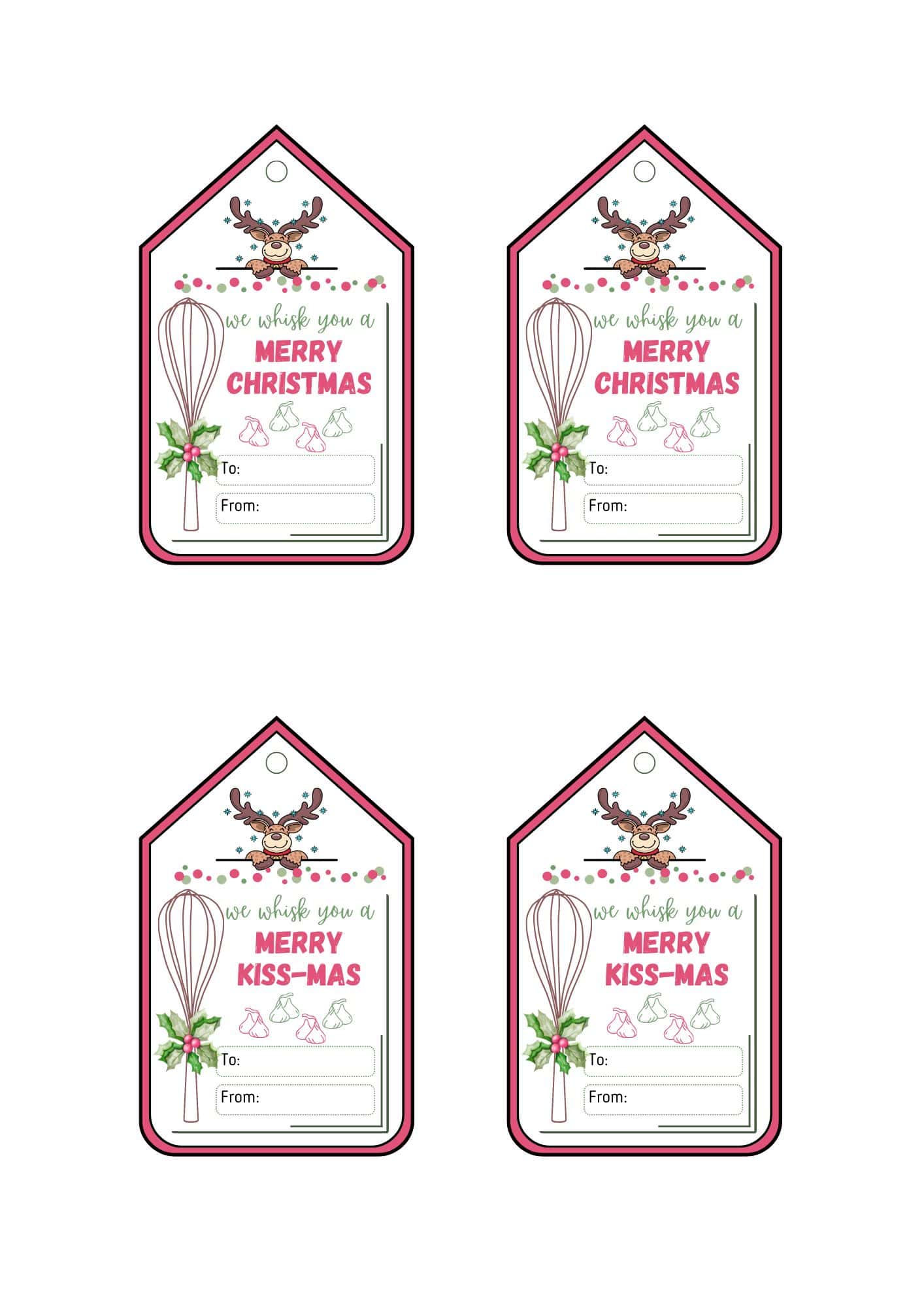 Four tags with whisks and Hershey's chocolate design.