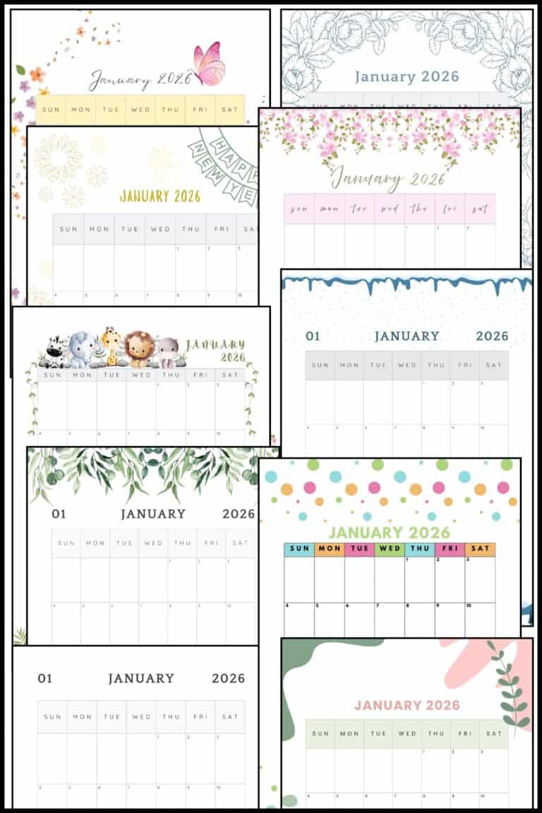 January 2026 Printable Calendar (Free Downloads) | The Pink Craft Box
