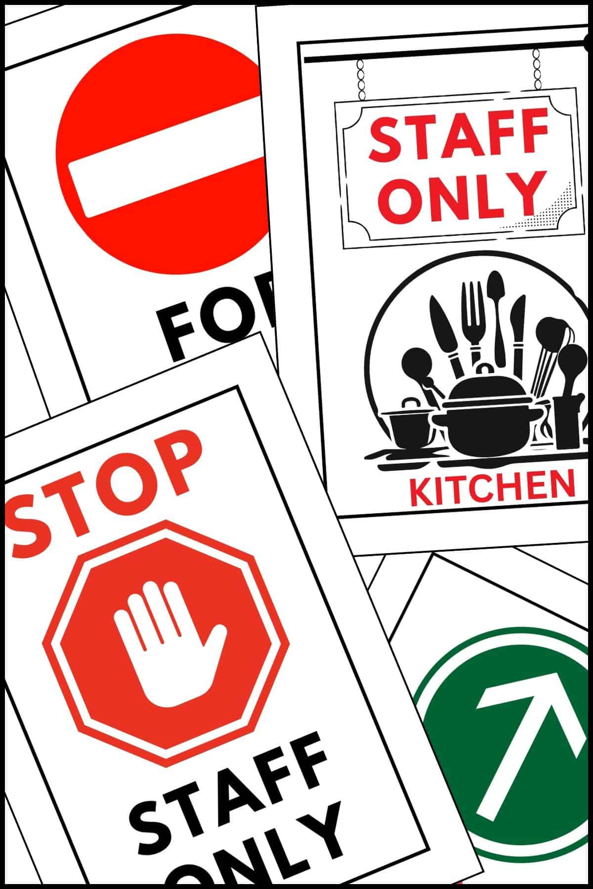 Staff only sign printable free templates overlapping on one another.