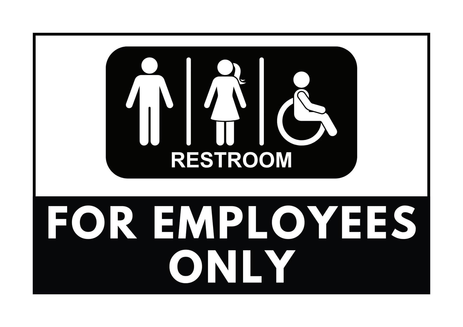 Restroom for employees sign with male, female and disabled sign.