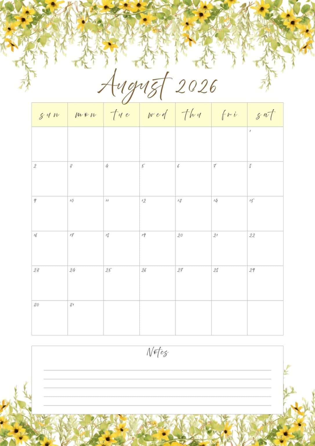 August 2026 Calendar Printable (Free PDF Download) | The Pink Craft Box