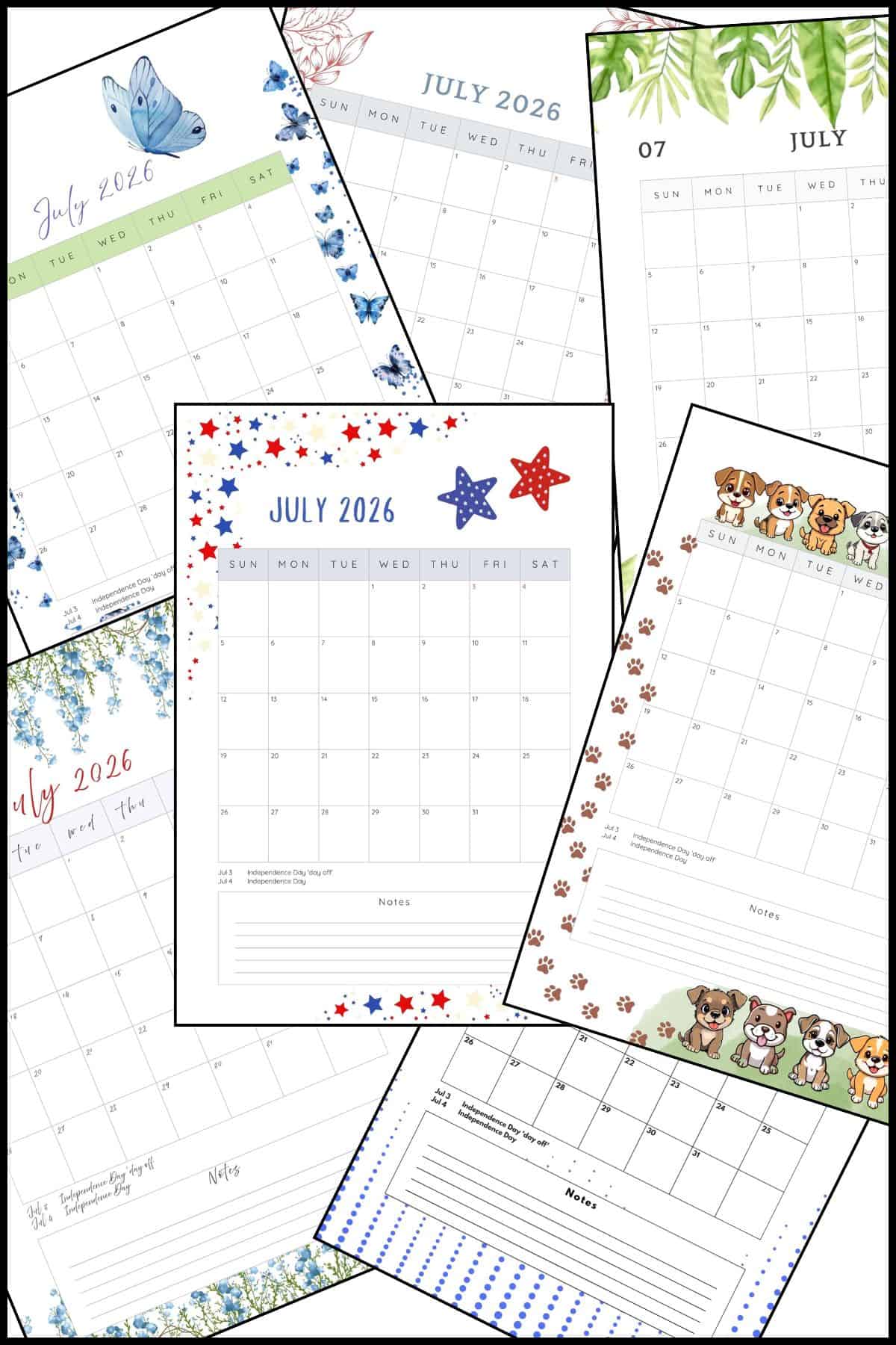 July 2026 monthly calendars overlapping on one another.