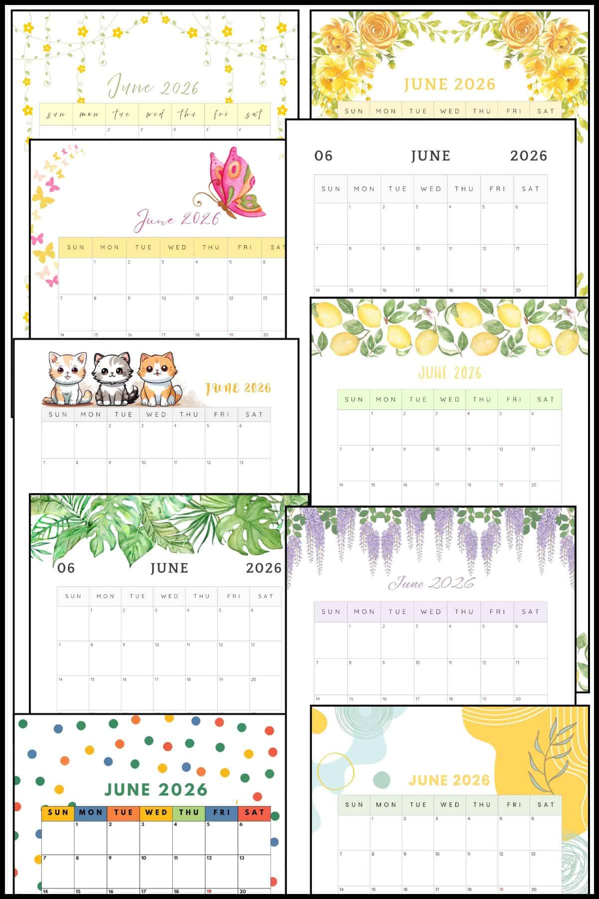 A set of June 2026 calendars overlapping on one another.