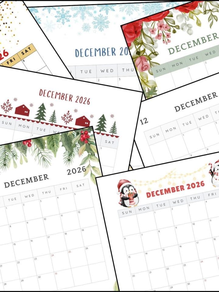 December 2026 calendar printable stacked on top of one another.