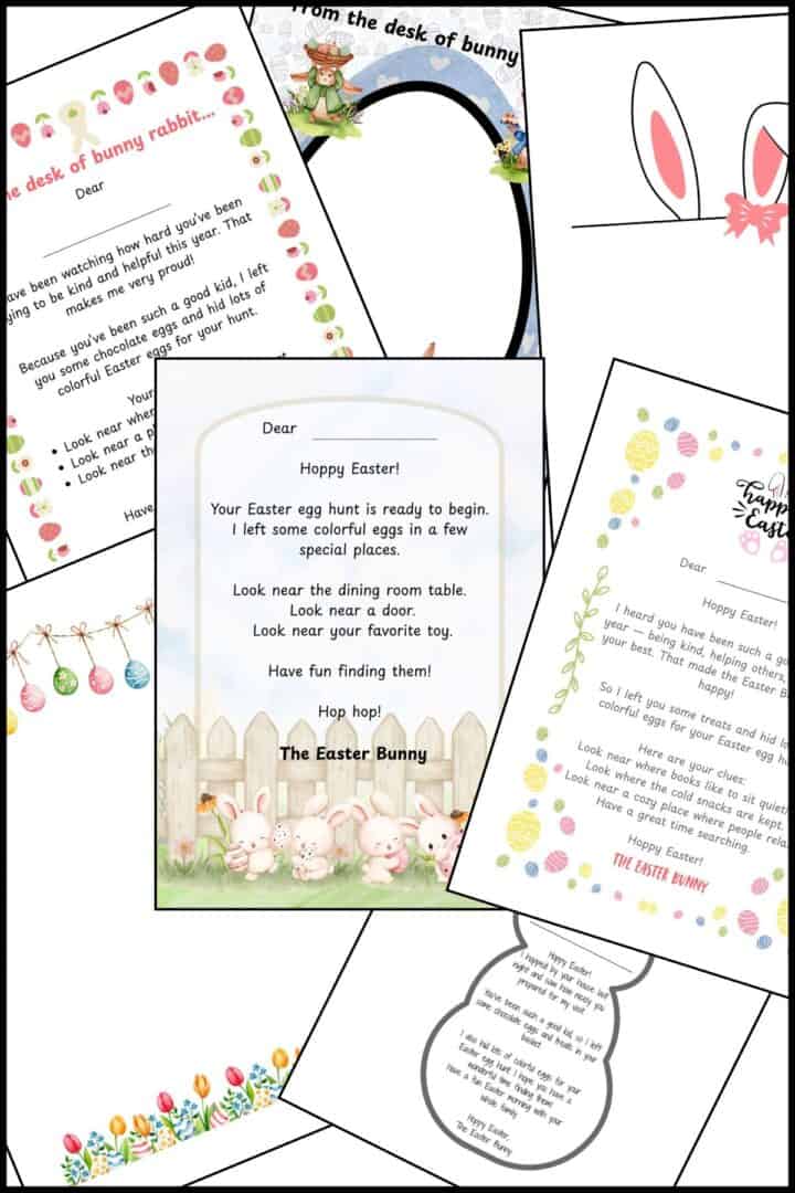 Easter bunny letter free printable templates overlapping one another.