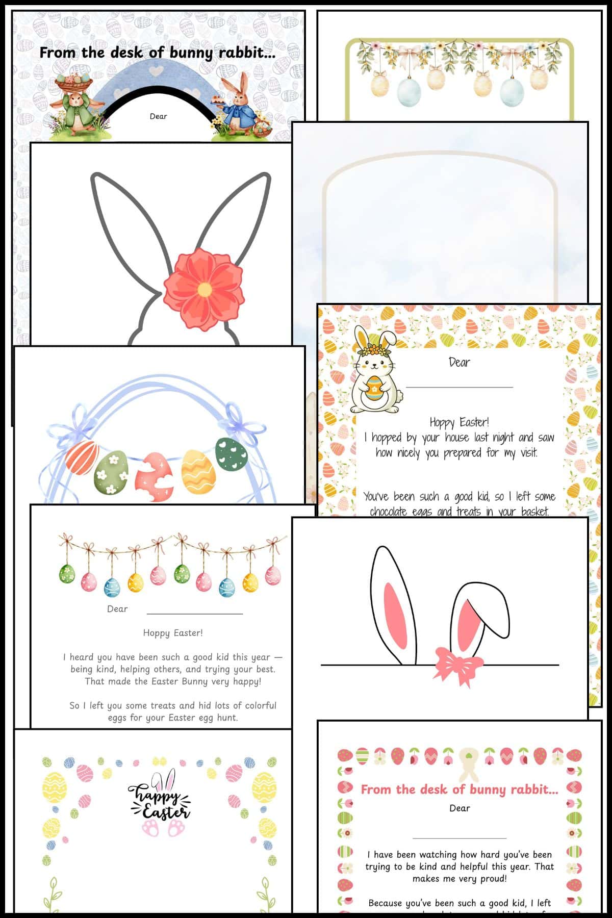 Easter bunny letter free printable templates overlapping one another.