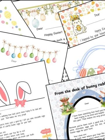 Easter bunny letter free printable templates overlapping one another.