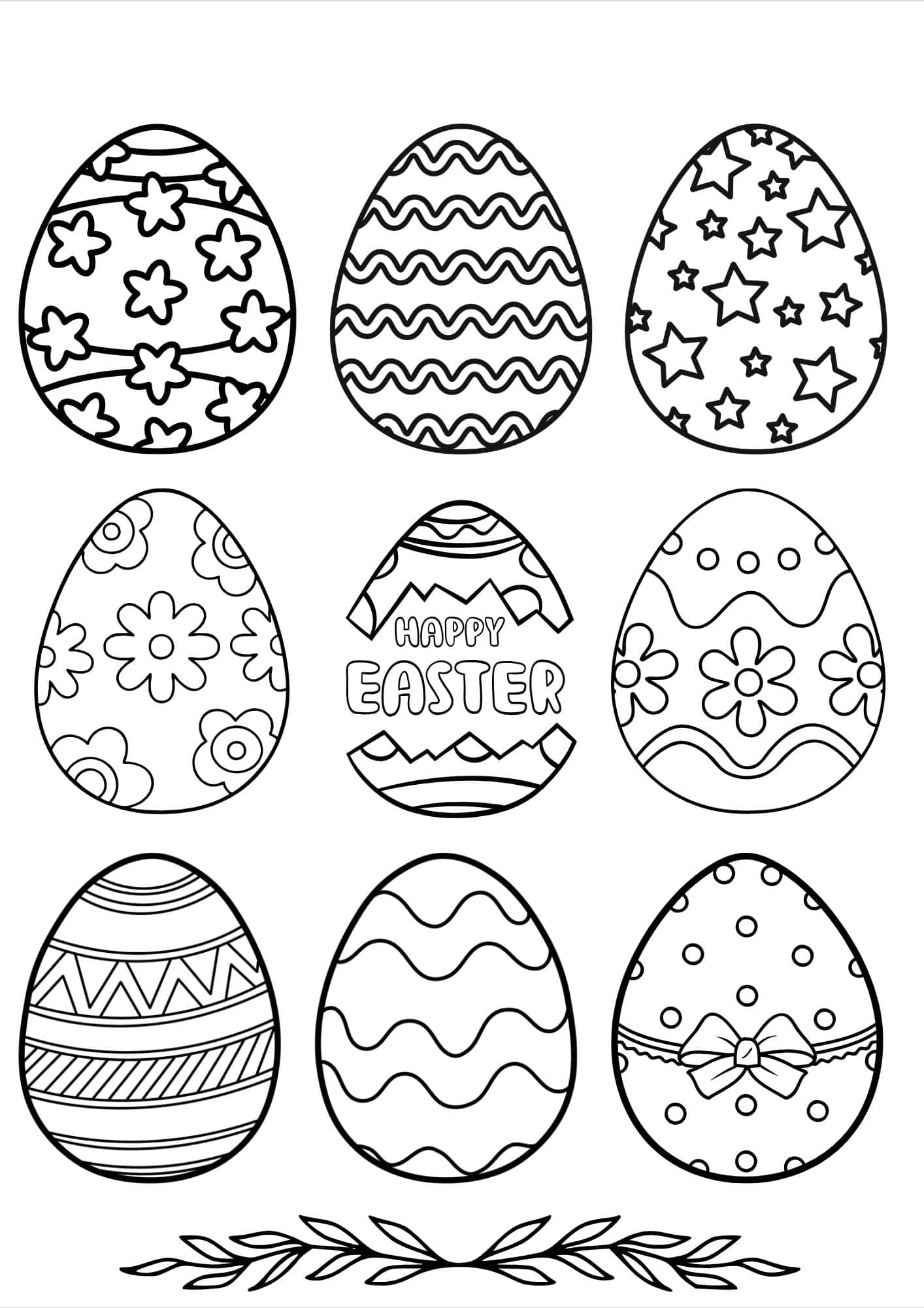 Six easter eggs in outline mode.