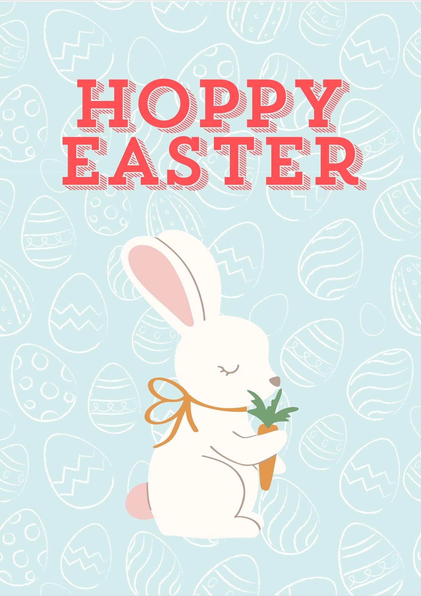 Easter card with a bunny holding a carrot.