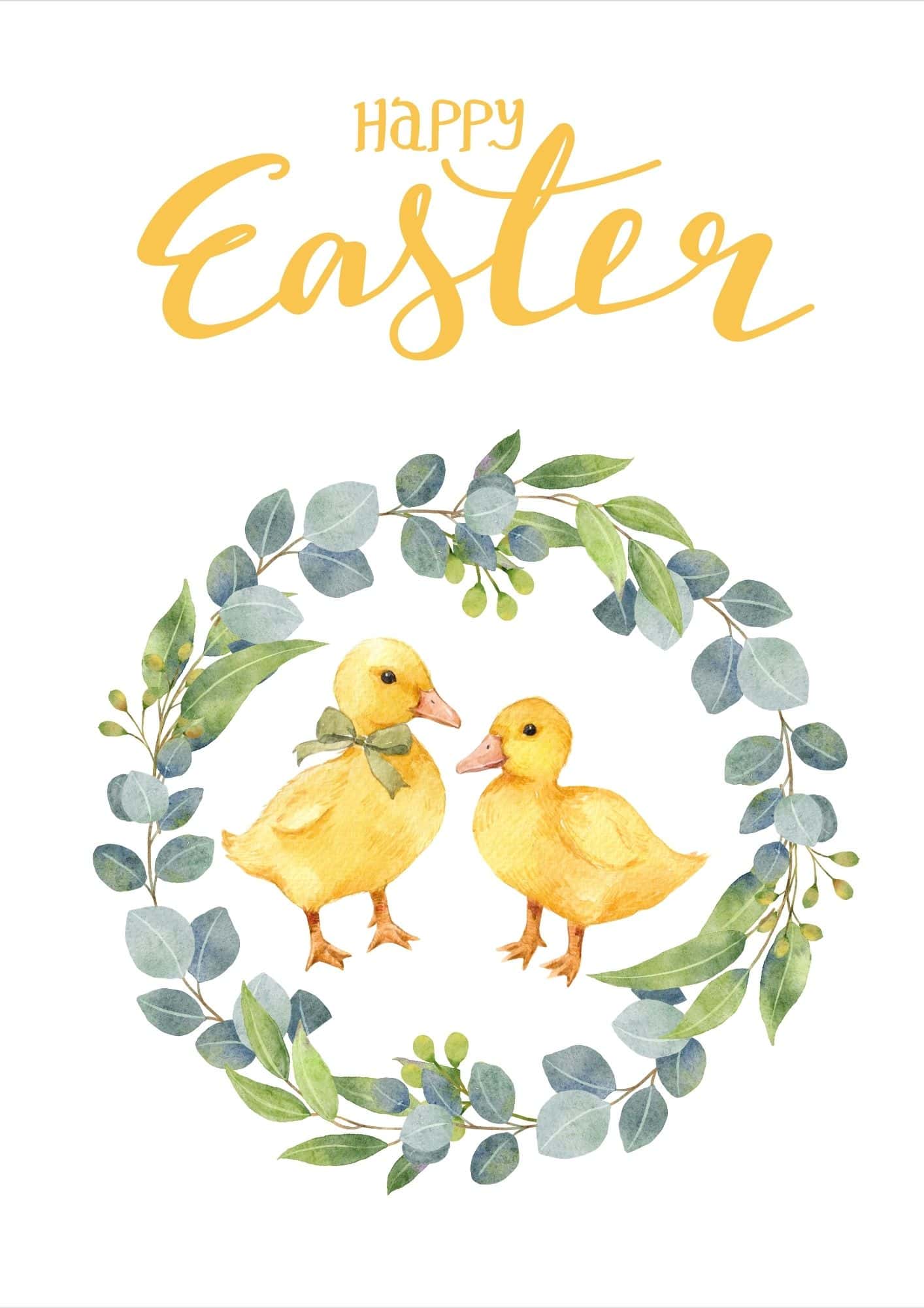 2 yellow ducklings in a blue and green wreath.