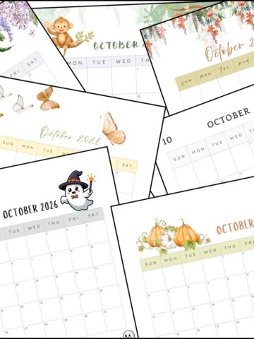 October 2026 calendar printable stacked on top of one another.