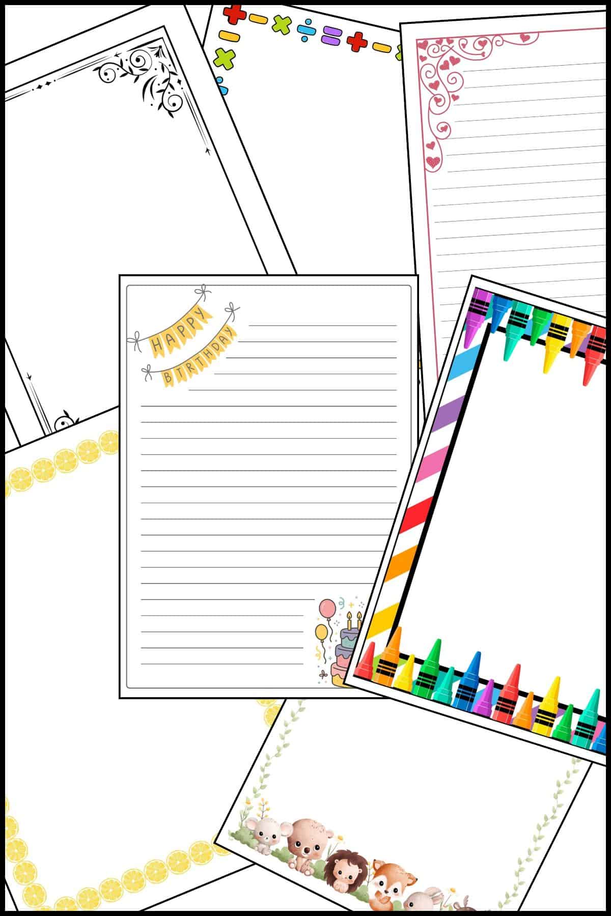 Stack of printable border paper.