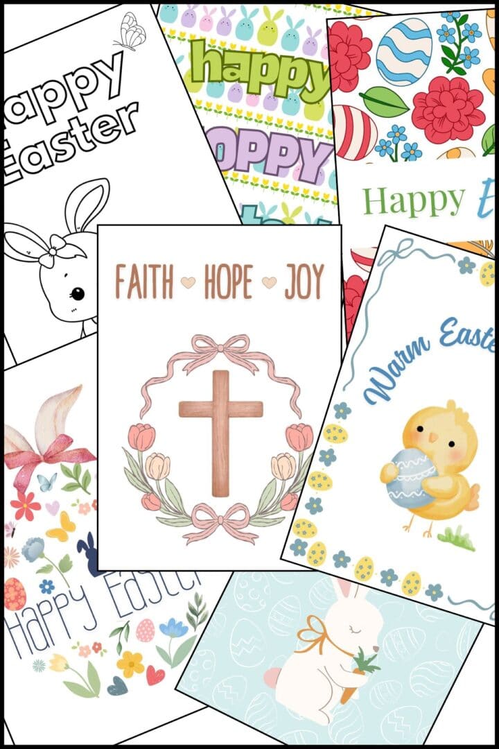 Printable Easter cards overlapping one another.
