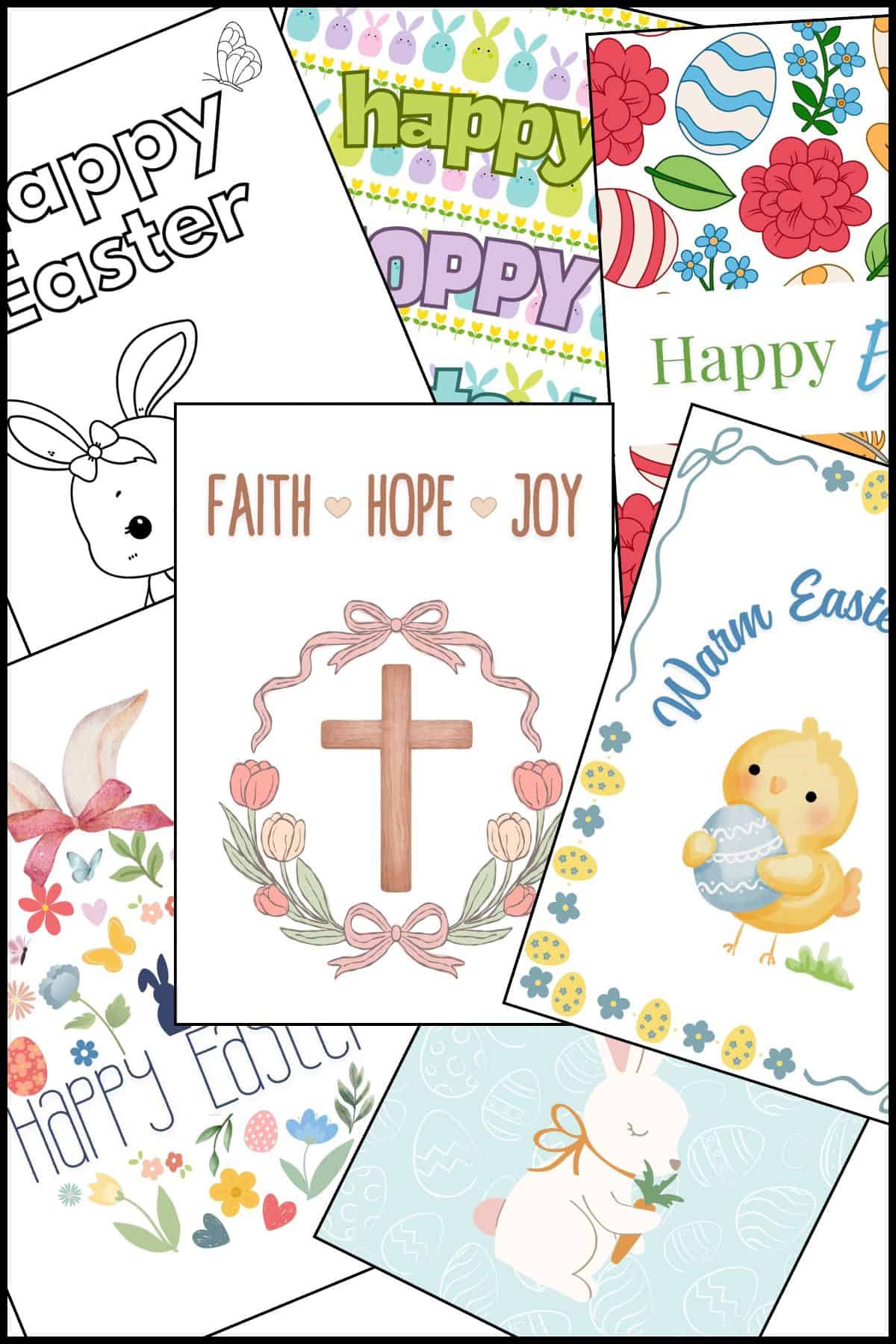 Printable Easter cards overlapping one another.