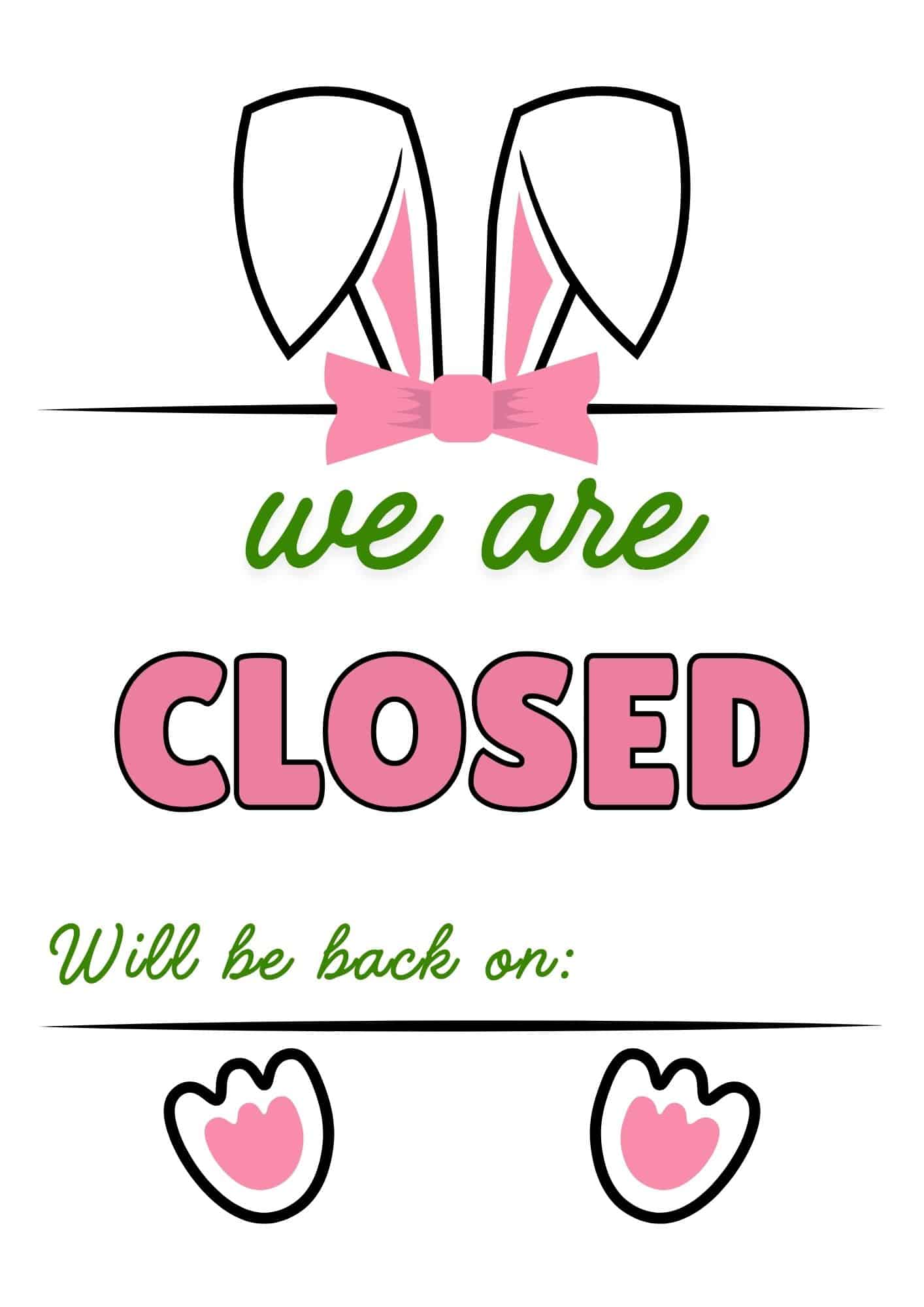 Printable closed for Easter sign with rabbit image.