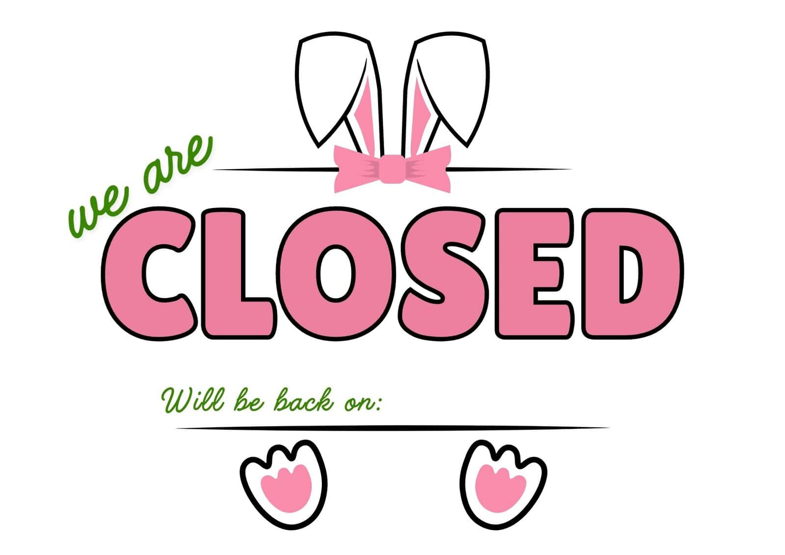 Printable closed for Easter sign with rabbit image.