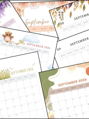 September 2026 calendar printable stacked on top of one another.