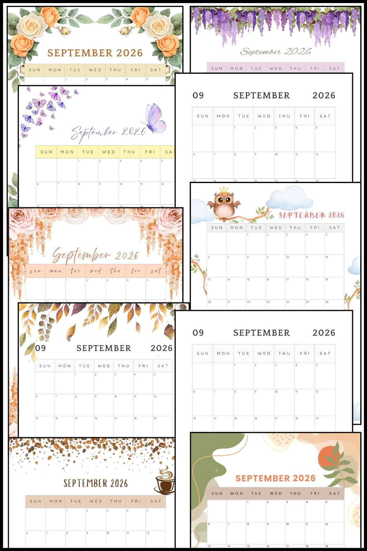 September 2026 calendar printable stacked on top of one another.