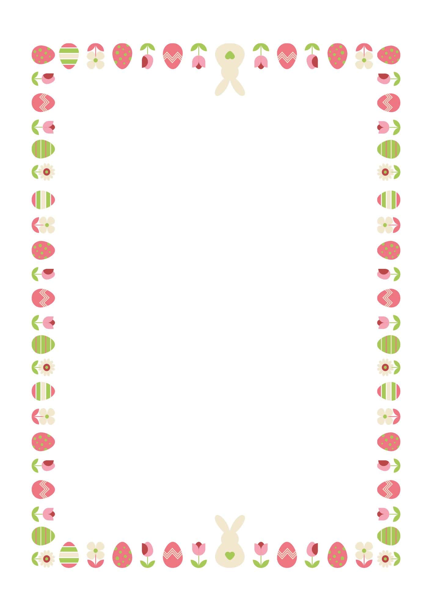 A letter frame of Easter eggs and flowers.