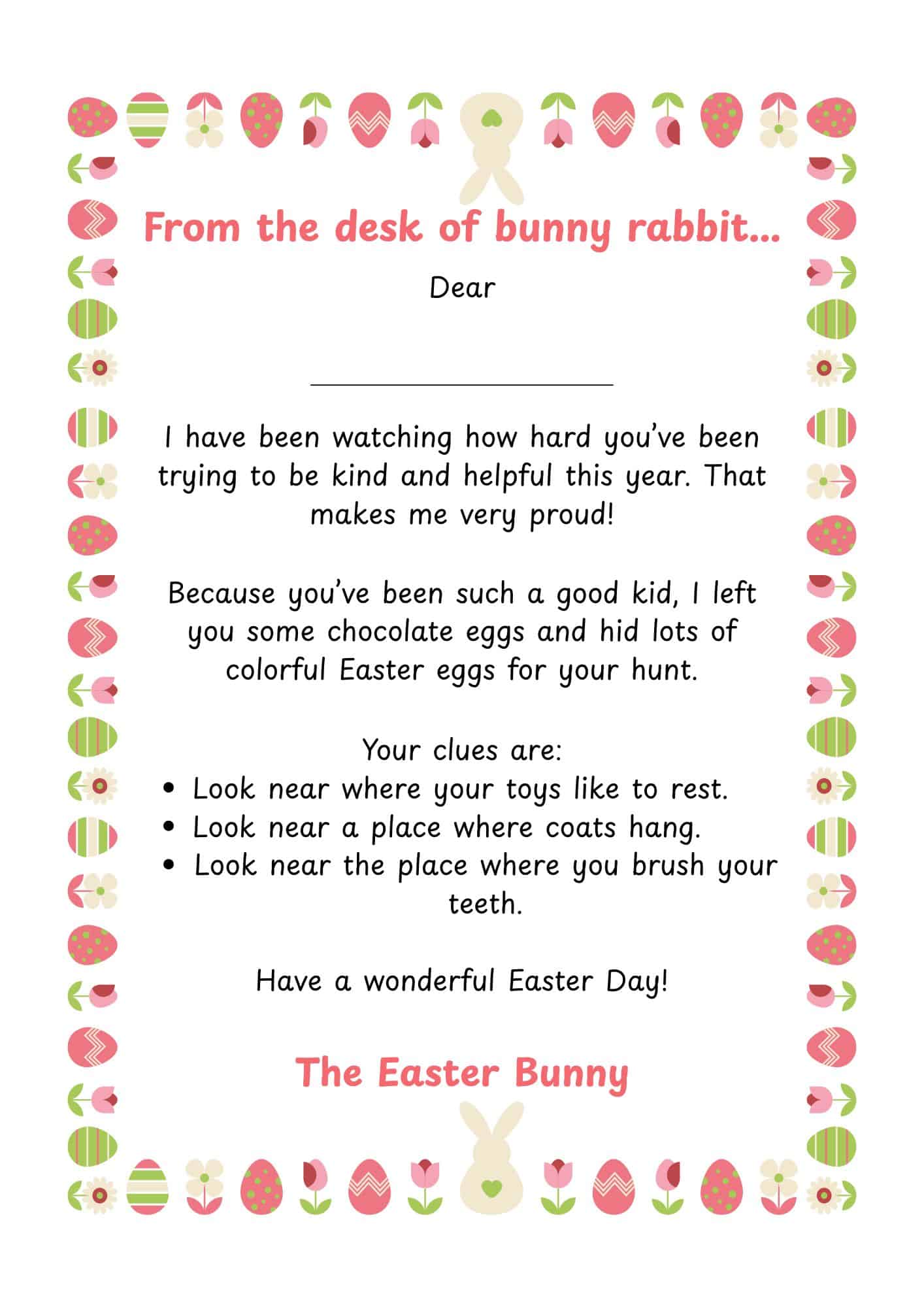 A letter frame of Easter eggs and flowers.