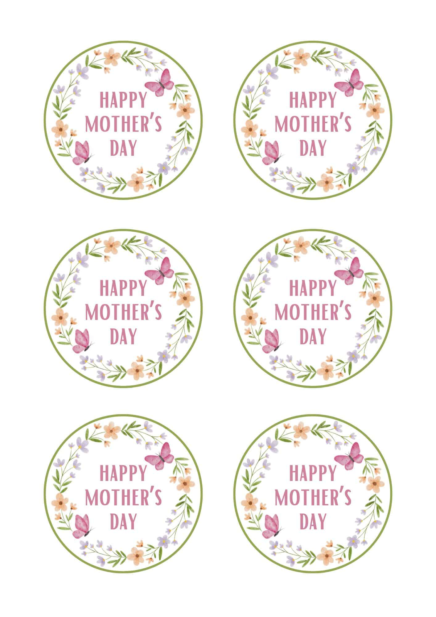 Round mother's day gift tags in floral design.
